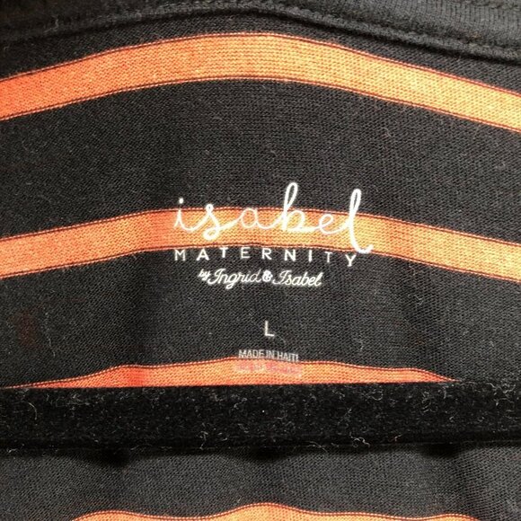 NWT Isabel Maternity Long Sleeve T Shirt Womens L V-Neck Black Orange Striped - Picture 8 of 12